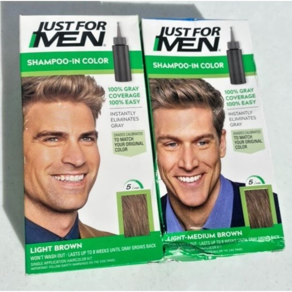 Just For Men Shampoo-In Hair Color, Light Brown & Light Med Brown (Pack of 2)